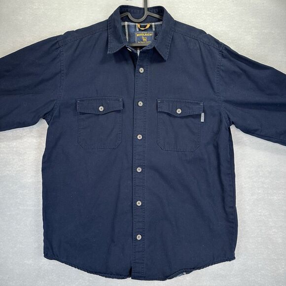 Woolrich Men's L Blue Flannel Lined Button Heavy Workwear Shirt Jacket Large VTG - Picture 10 of 14